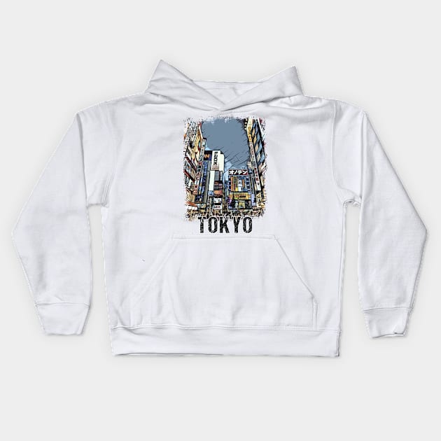 Tokio City Streets Vintage Travel Poster Series grunge edition 02 Kids Hoodie by Naumovski